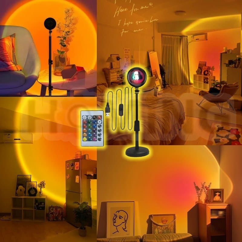 Luminária Pôr do Sol Sunset USB 16 Cores LED Projetor com Controle Remoto para Fotografia e Decoração