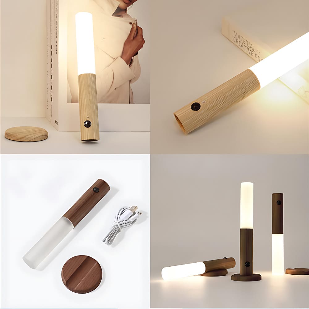 1/2 pcs Luminária Elegante De Madeira Led Sensor Movimento Presença